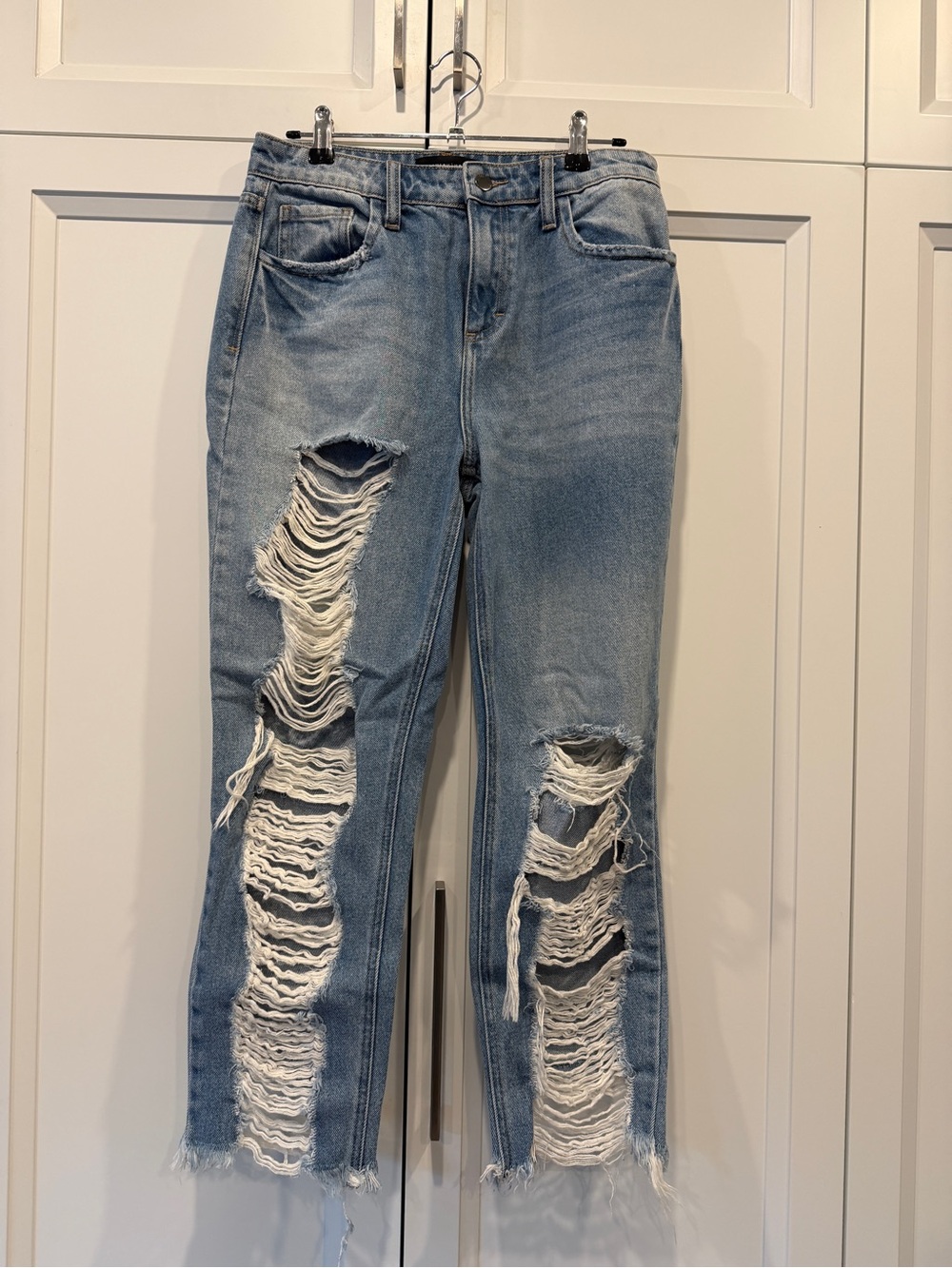 Fashion Nova Light Blue Ripped Straight Leg Jeans